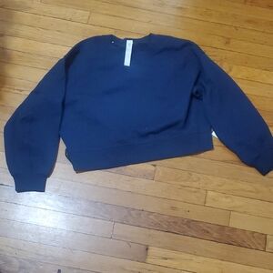Navy Cropped Sweatshirt - Classic Crewneck